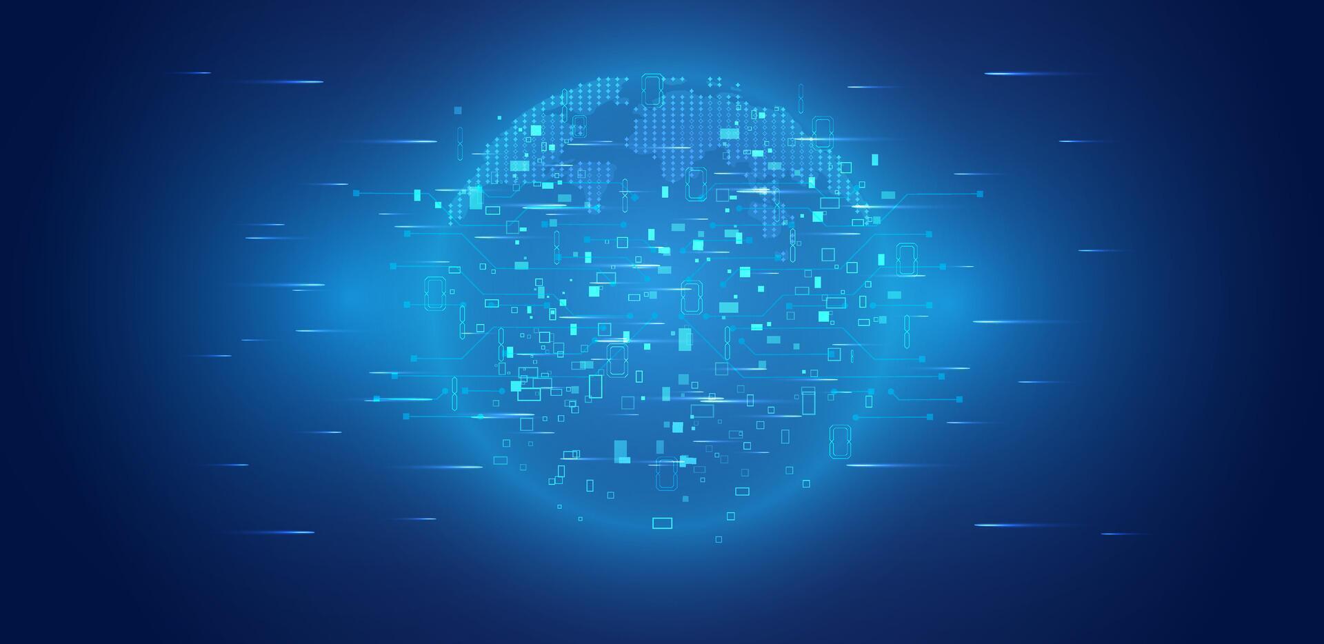 Quantum technologies computing. Big data transfer and visualization with technology pattern. Abstract tech background vector