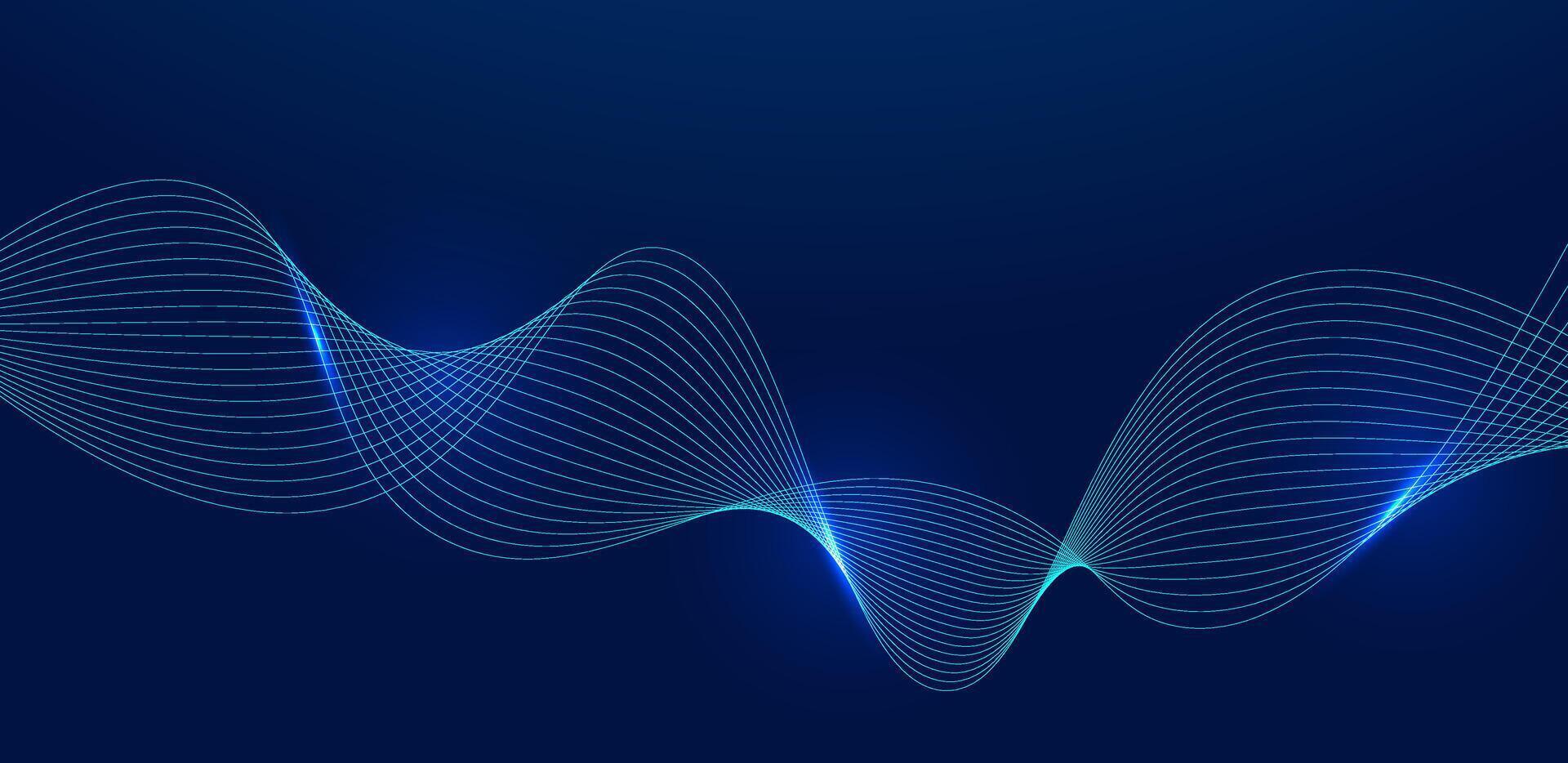 abstract dark blue background with glowing wavy lines vector