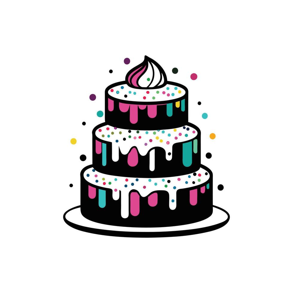 Simple and Chic Black and White Birthday Cake Illustration vector