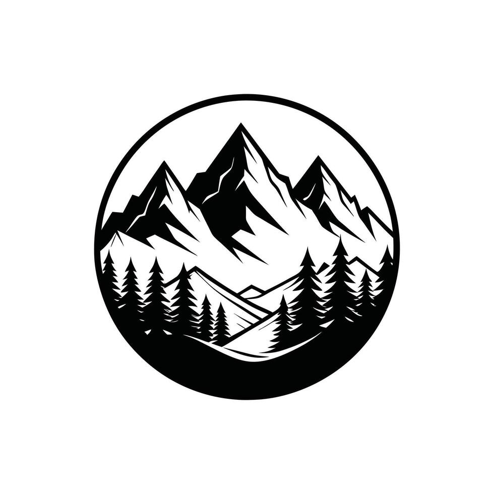 Mountain Range ClipArt Design in Black and White vector
