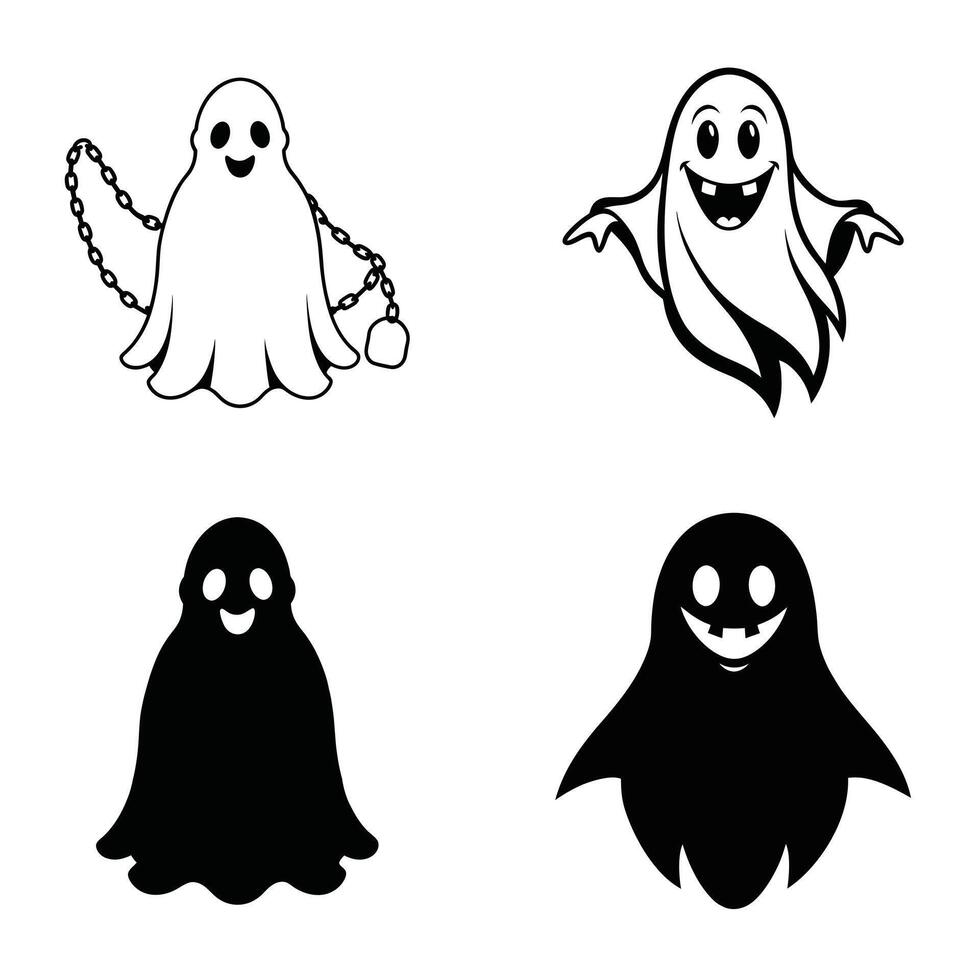 Set of Happy Ghost Clipart Design vector