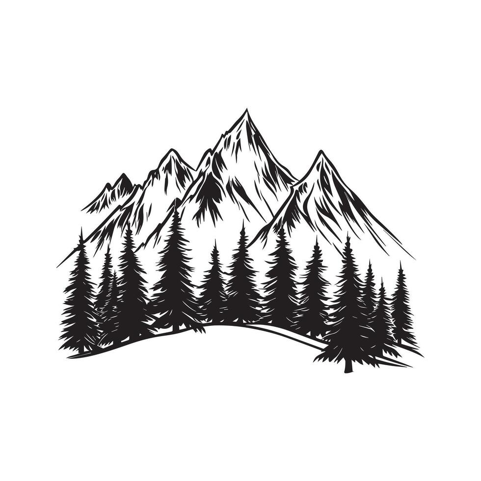 Mountain Range ClipArt in Elegant Black and White vector