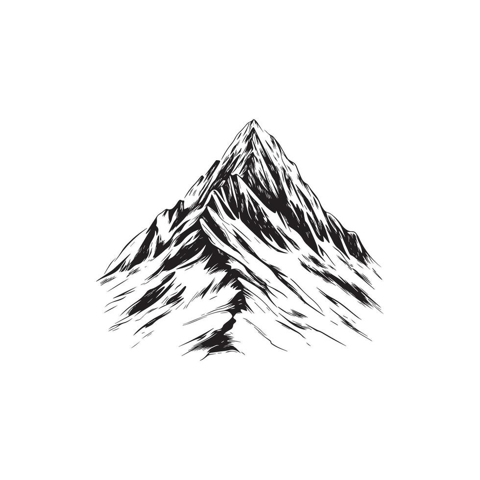 Hand-Drawn Black and White Mountain Scene Illustration vector