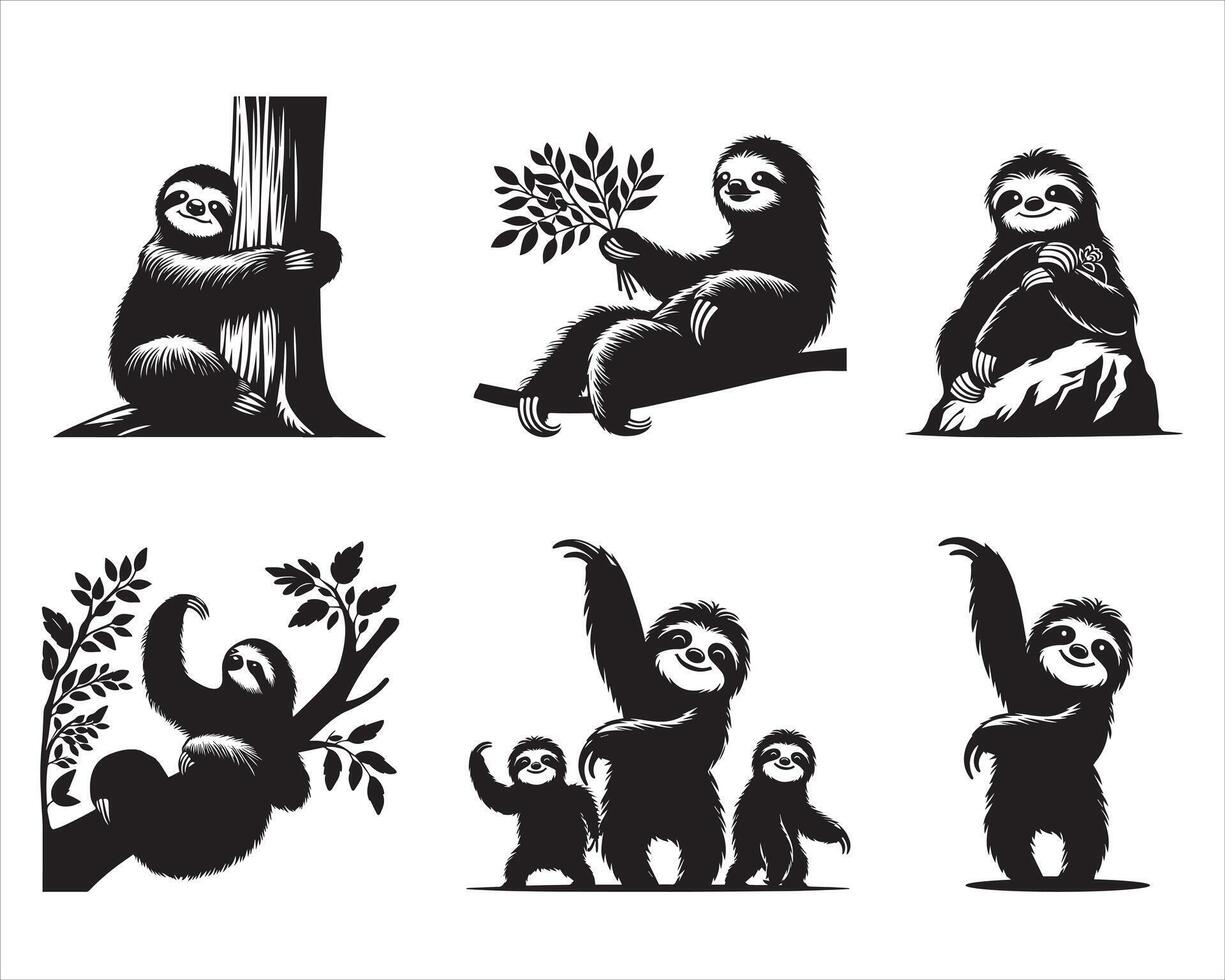 Collection of sloth silhouette illustration vector