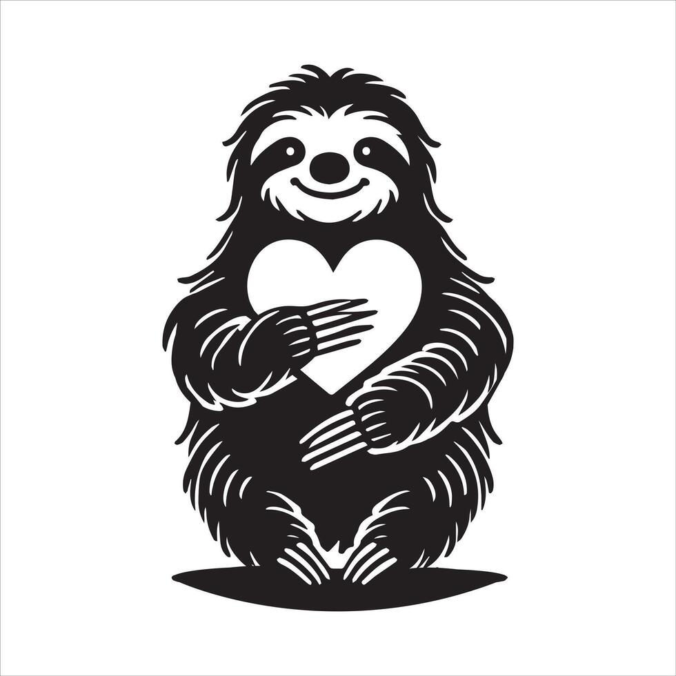 Sloth Life Black and White Silhouette Clipart vector