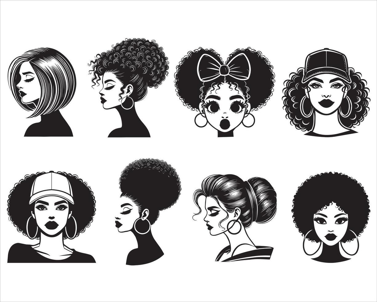 Curly hair Clipart Design Bundle vector