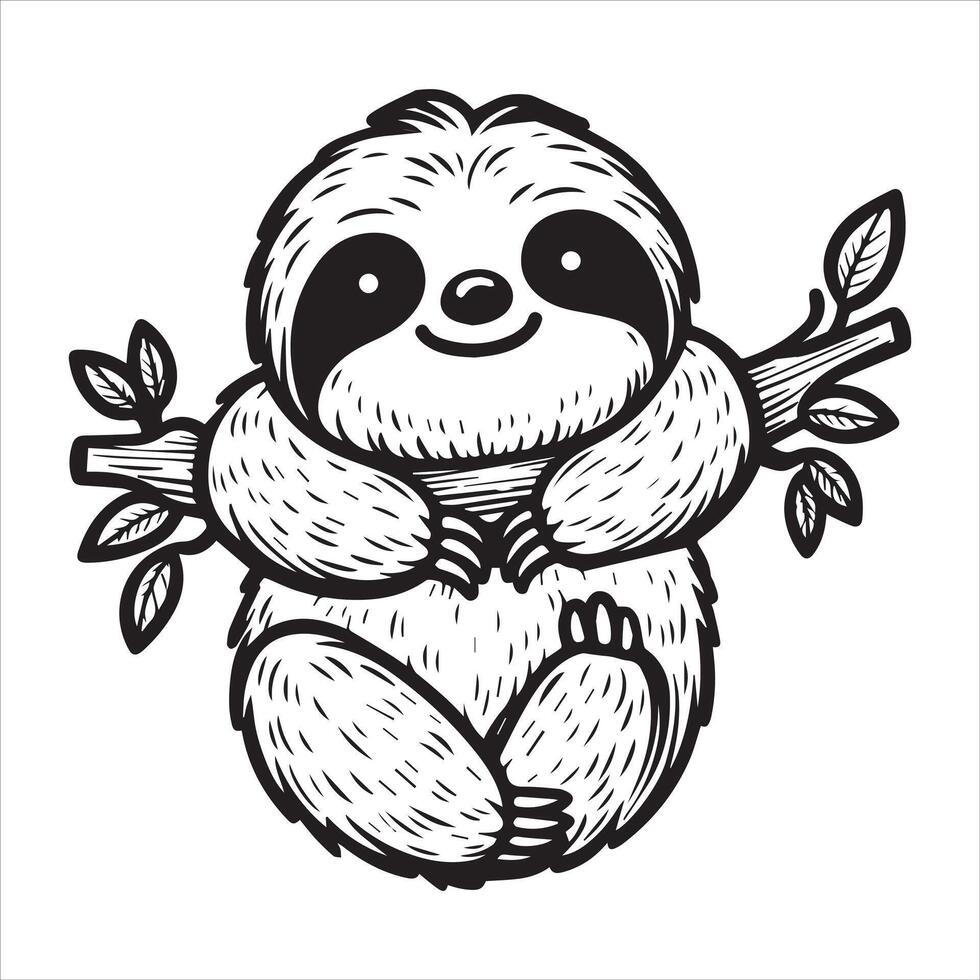 Black and White Sloth A Hilarious Hanging Illustration vector