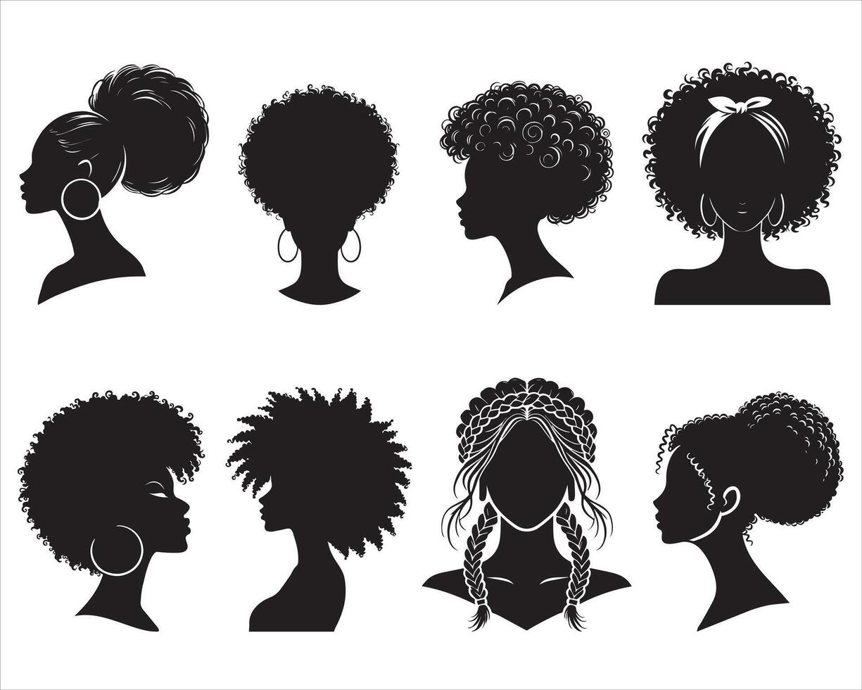 Collection of afro woman silhouette illustration vector