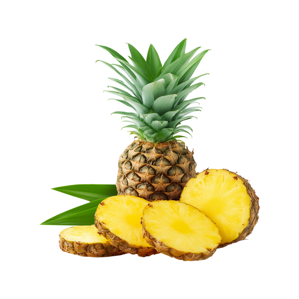 Fresh Pineapple with slices on transparent background png