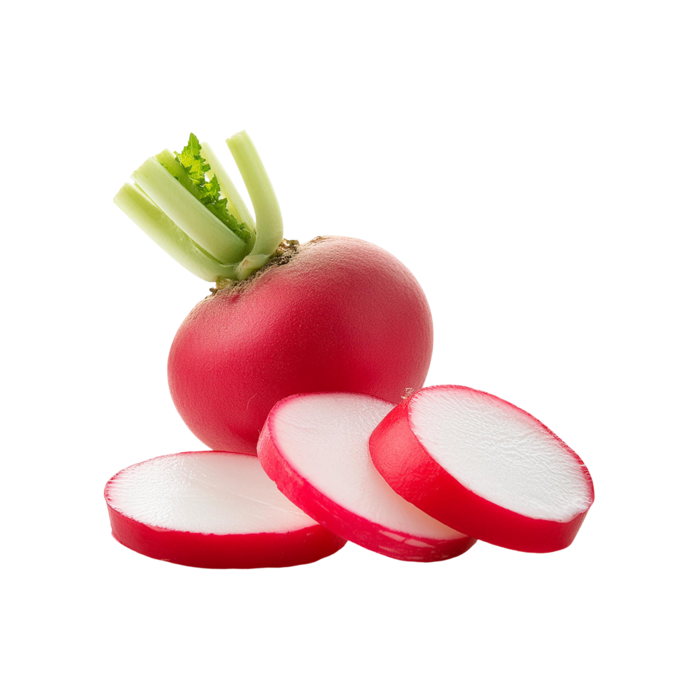 Red radish with slices on transparent background png