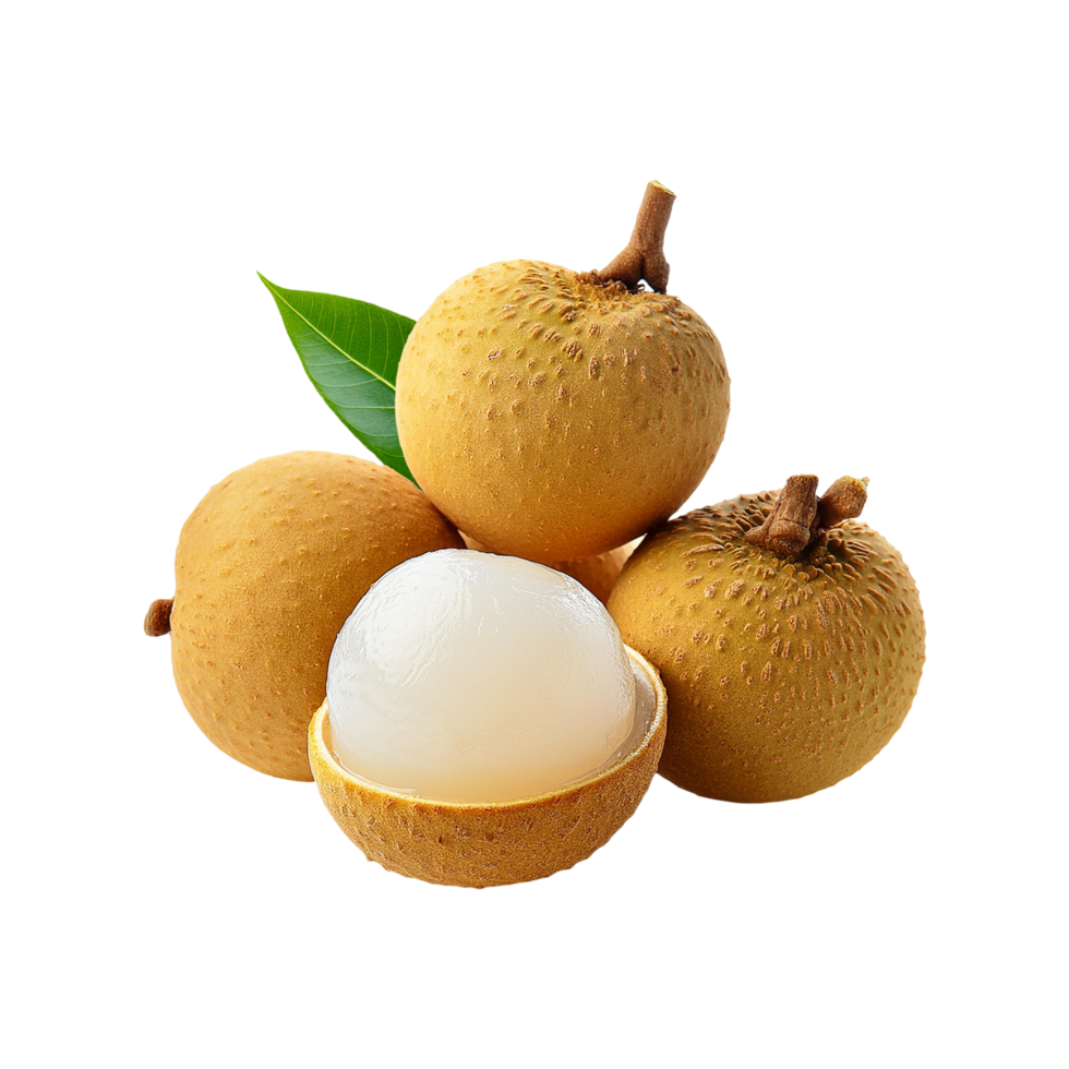 Fresh Longan Fruits with leaf on transparent background png