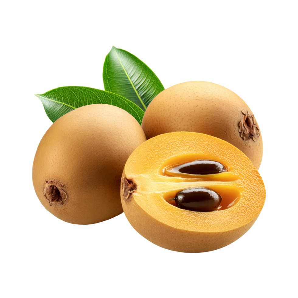 Sapodilla fruits with slice on transparent background png