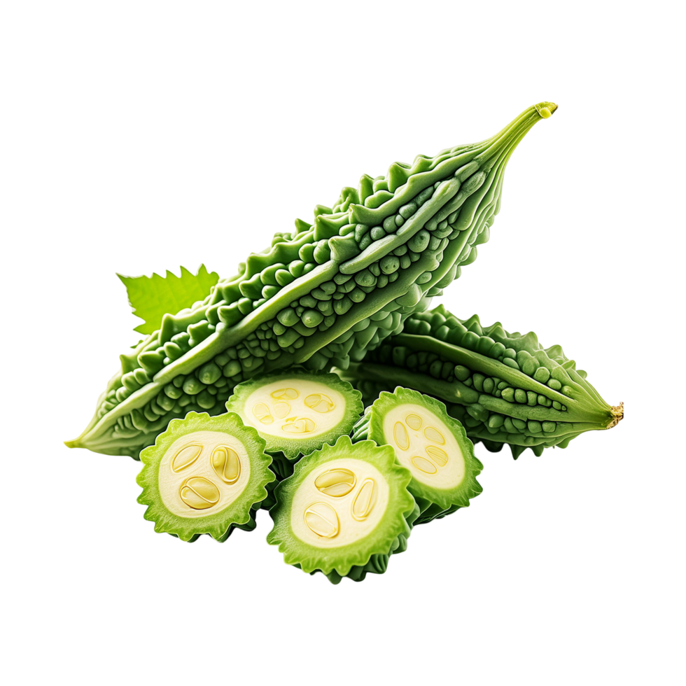Bitter gourd with slices on transparent background png