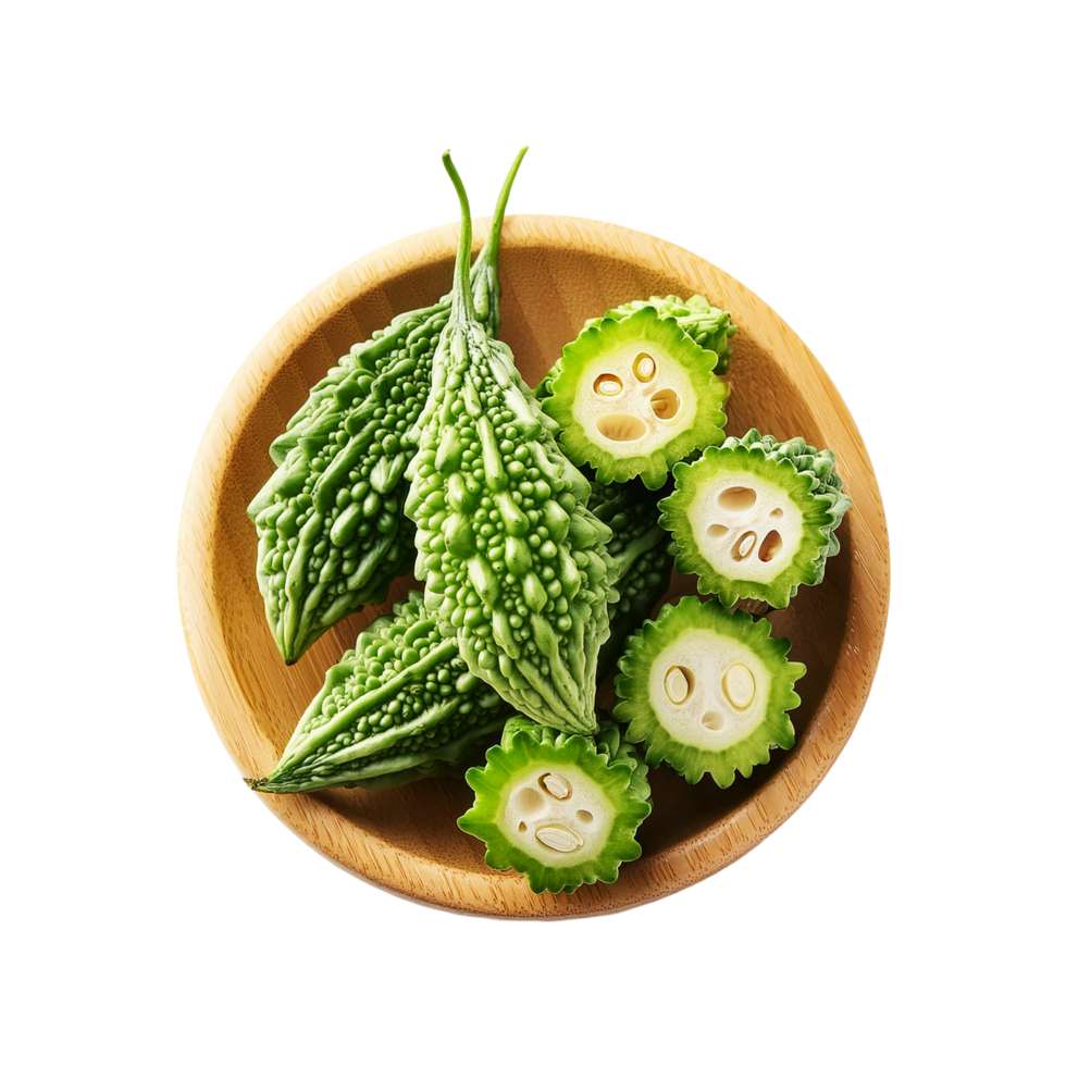 Top view of Bitter gourd on transparent background png