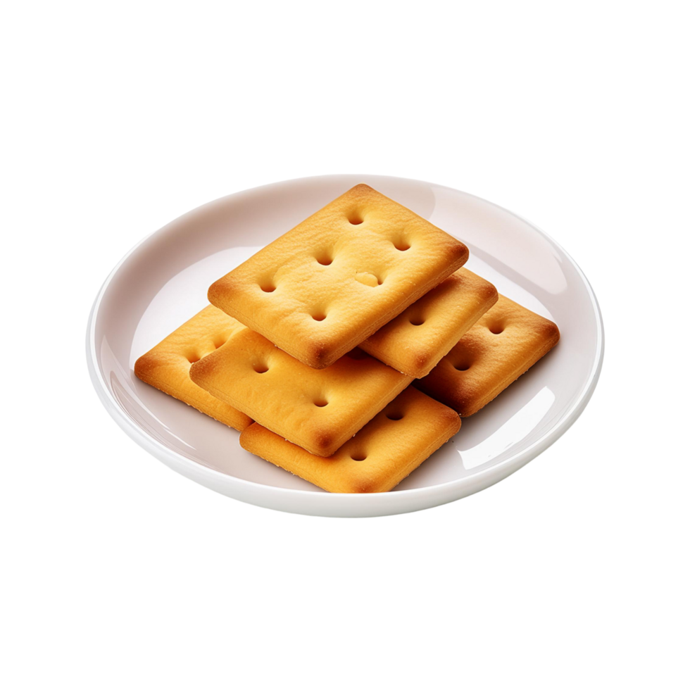 White Plate of salted Biscuit on transparent background png