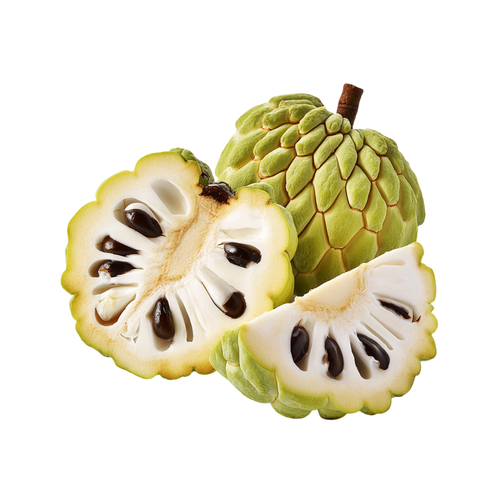 Custard apple with slices on transparent background png