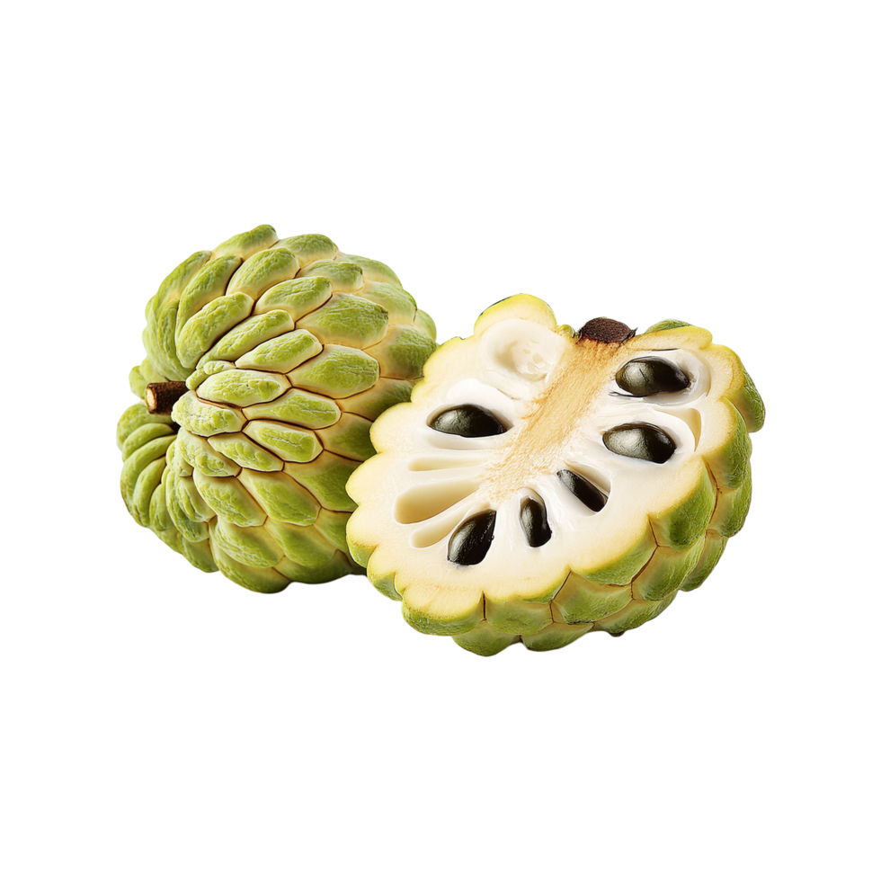 Custard apple with slice on transparent background png