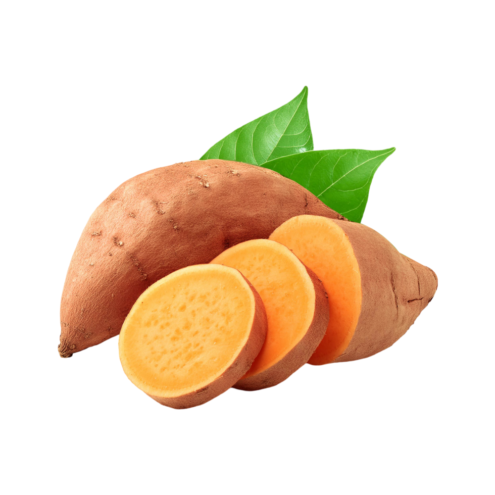 Sweet potato with slices on transparent background png