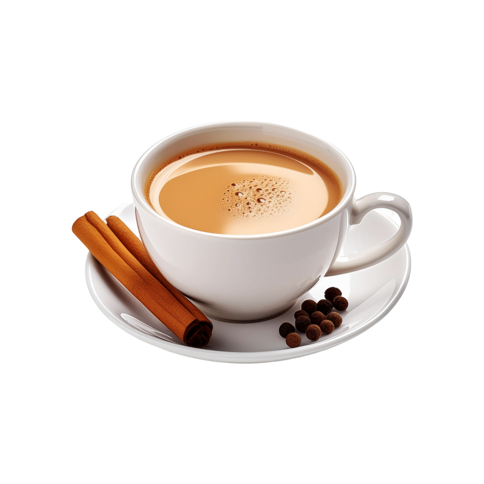Cup of masala tea with cinnamon on transparent background png