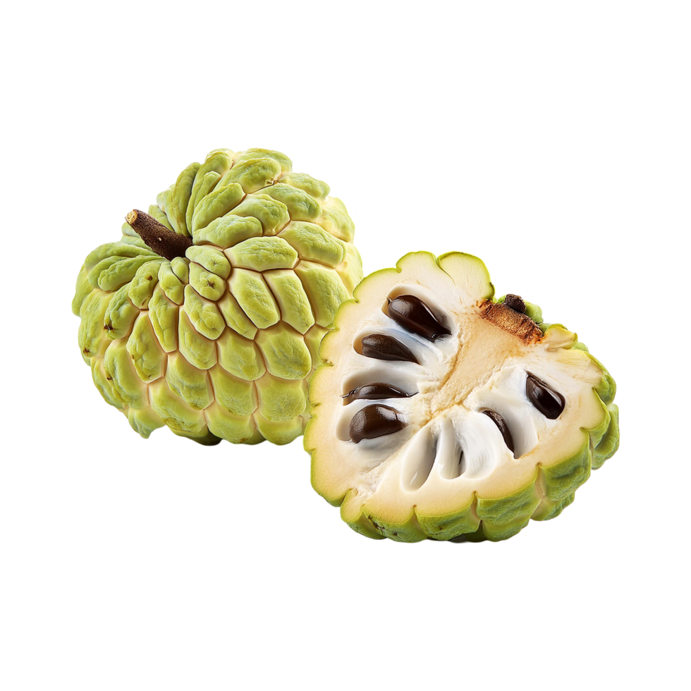 Custard apple fruit with slice on transparent background png