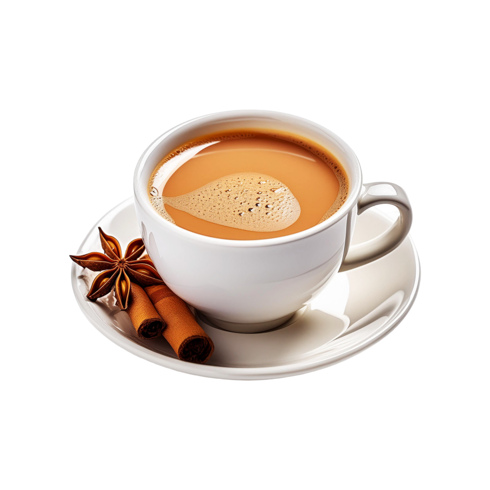 White cup of masala tea on transparent background png