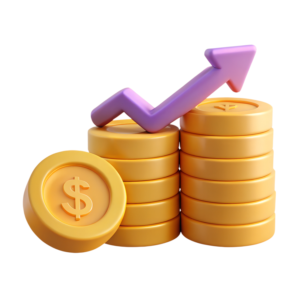 3D coin icon with arrow up illsutration png