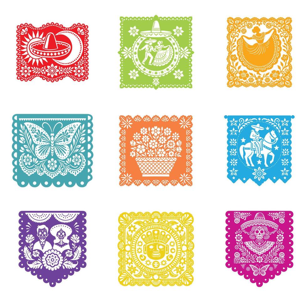 Vibrant Collection of Papel Picado Banner ClipArt vector