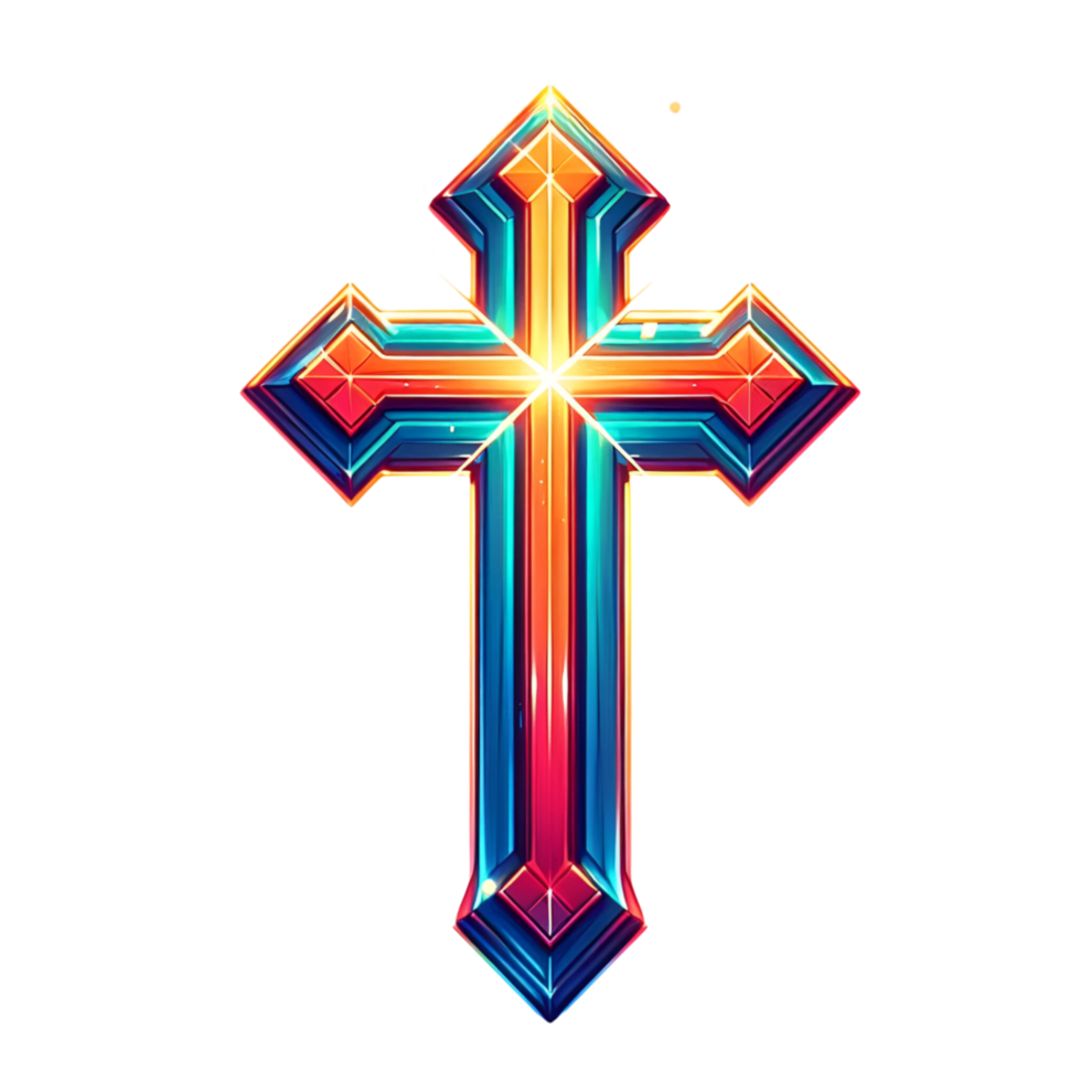 a colorful cross with a bright light shining through it png