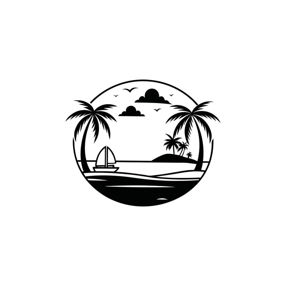 Coastal Calm Black and White Beach Design vector