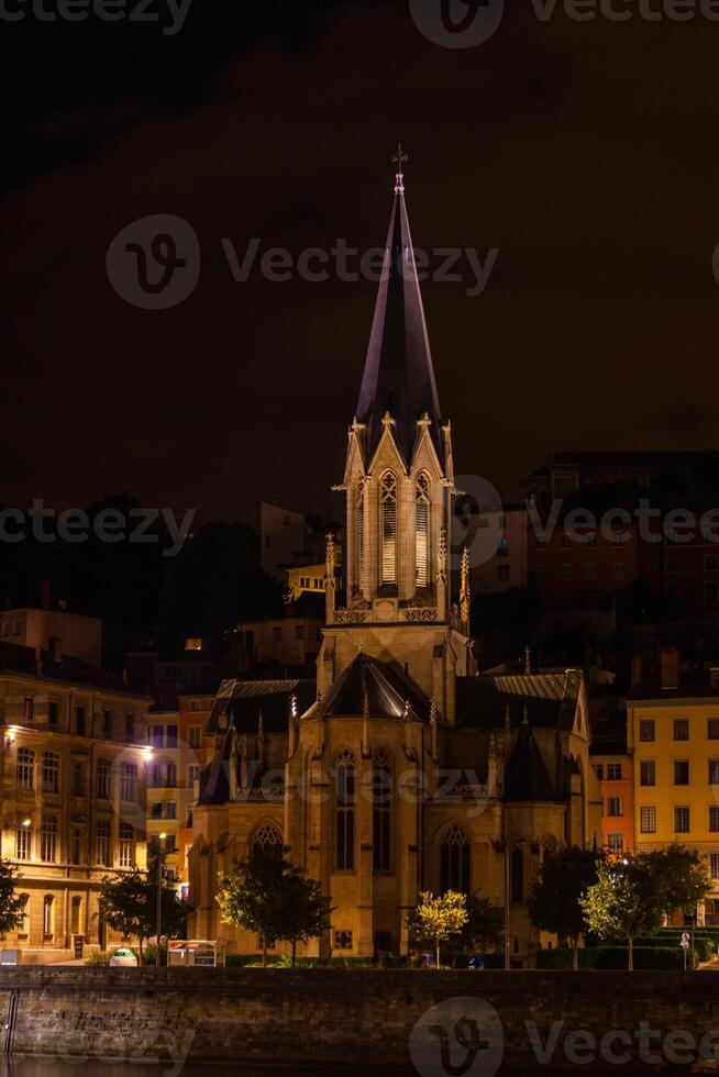 The Church Saint George in Lyon, France at night photo