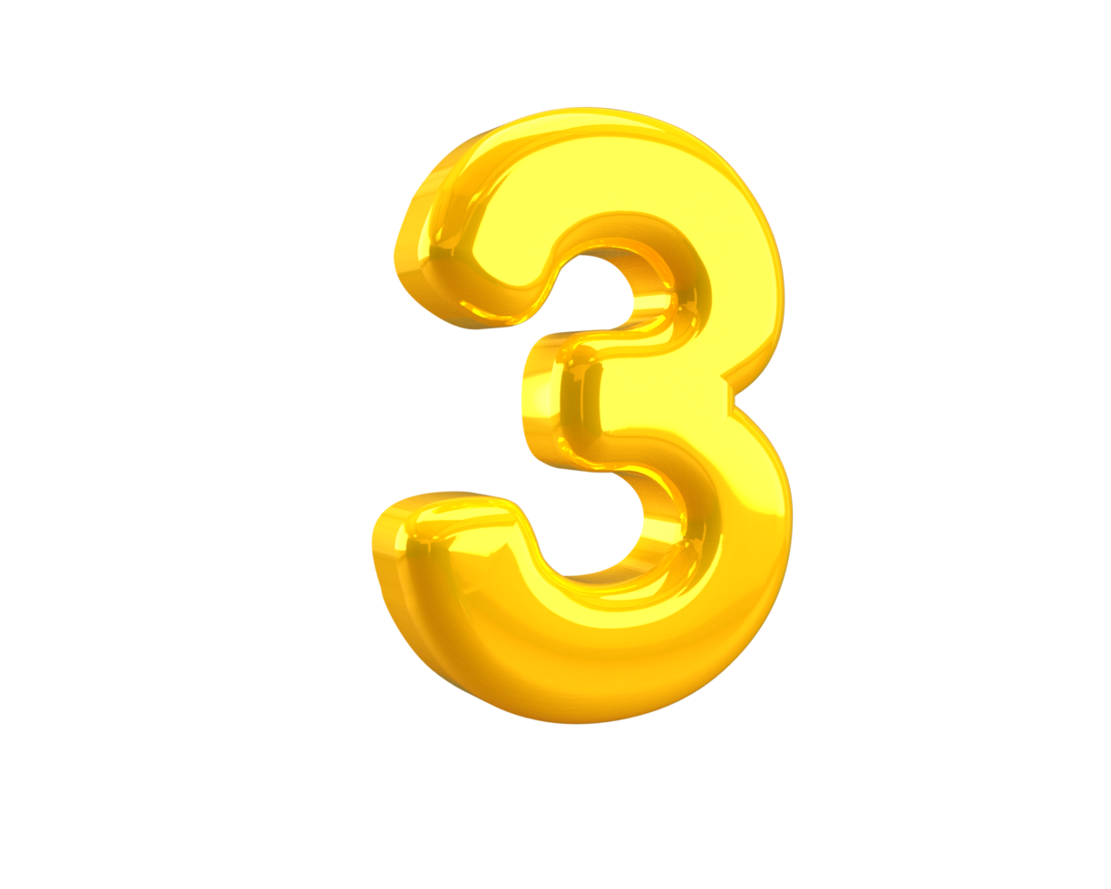 Three number third year, 3 gold number png