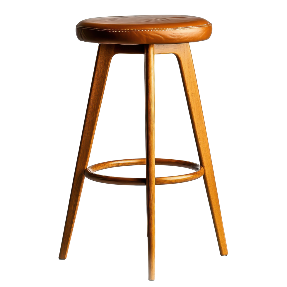 Stylish wooden bar stool with round seat and four legs, perfect for modern interiors png