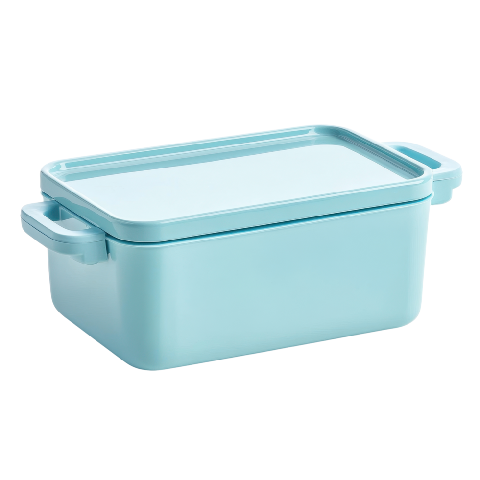 stylish blue storage container with lid, perfect for organizing items. Its sleek design and practical handles make it ideal for home or office use png