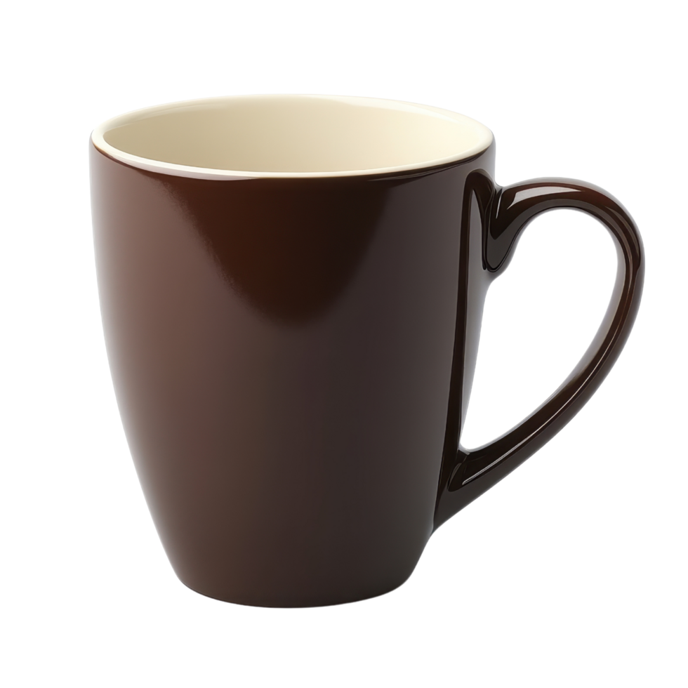 glossy brown ceramic mug with smooth finish and comfortable handle, perfect for enjoying hot beverages. Ideal for coffee or tea lovers png