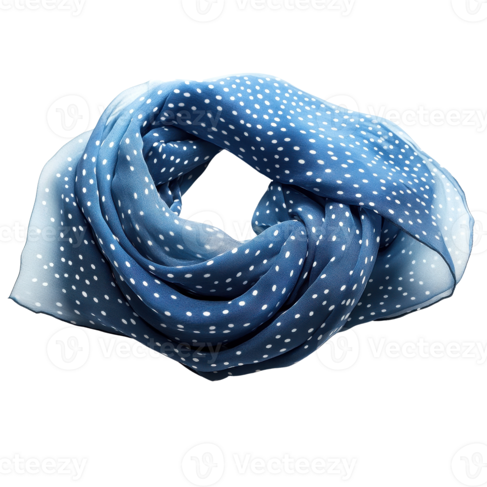 Soft blue scarf with white polka dots, perfect for stylish layering. This lightweight accessory adds touch of elegance to any outfit, making it versatile addition to your wardrobe png