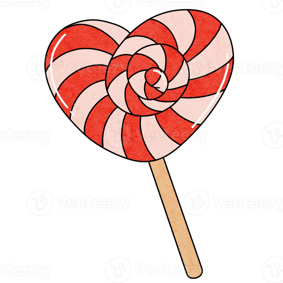 Valentine Retro Heart Lollipop with Swirly Patterns in Flat Design png