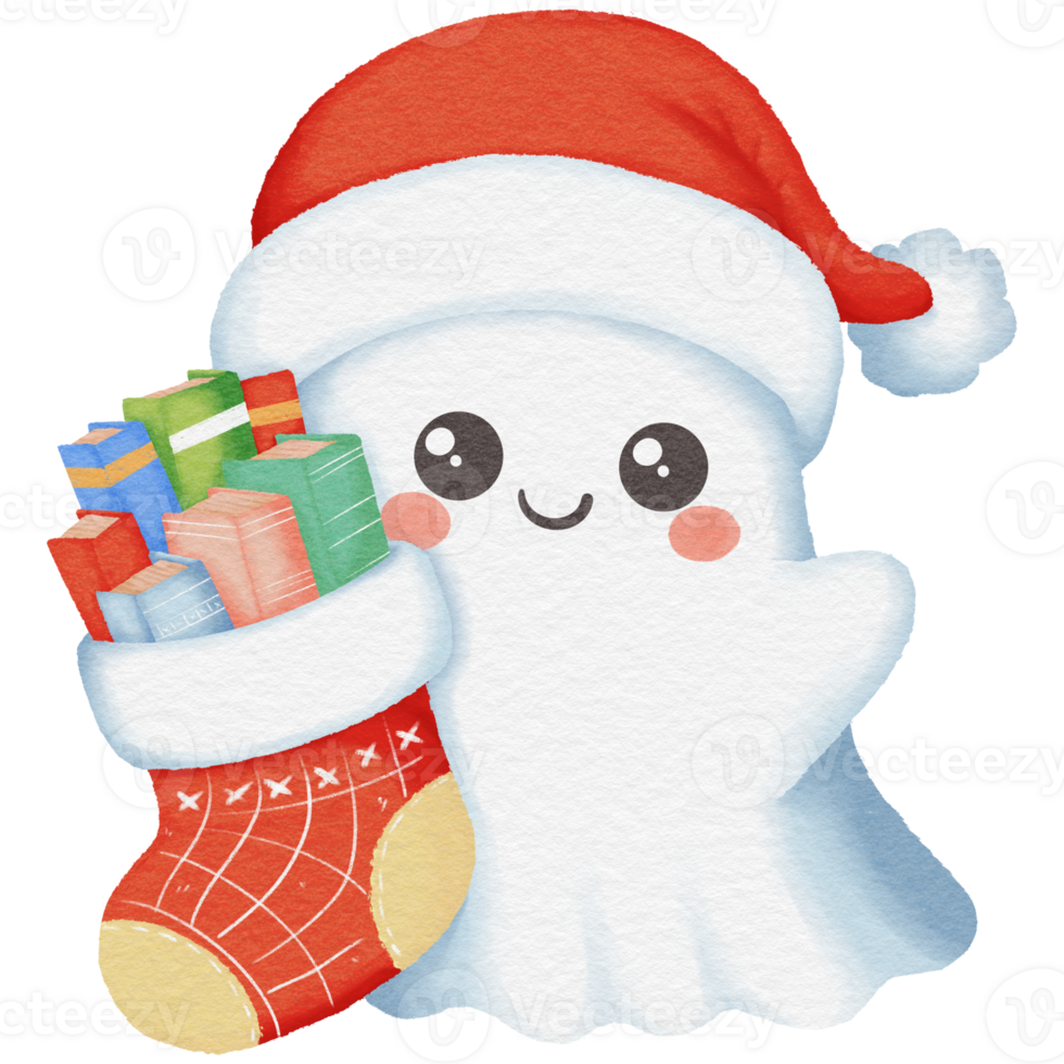 Charming Christmas ghost illustration with a book, a cheerful addition to cozy winter and holiday themes. png
