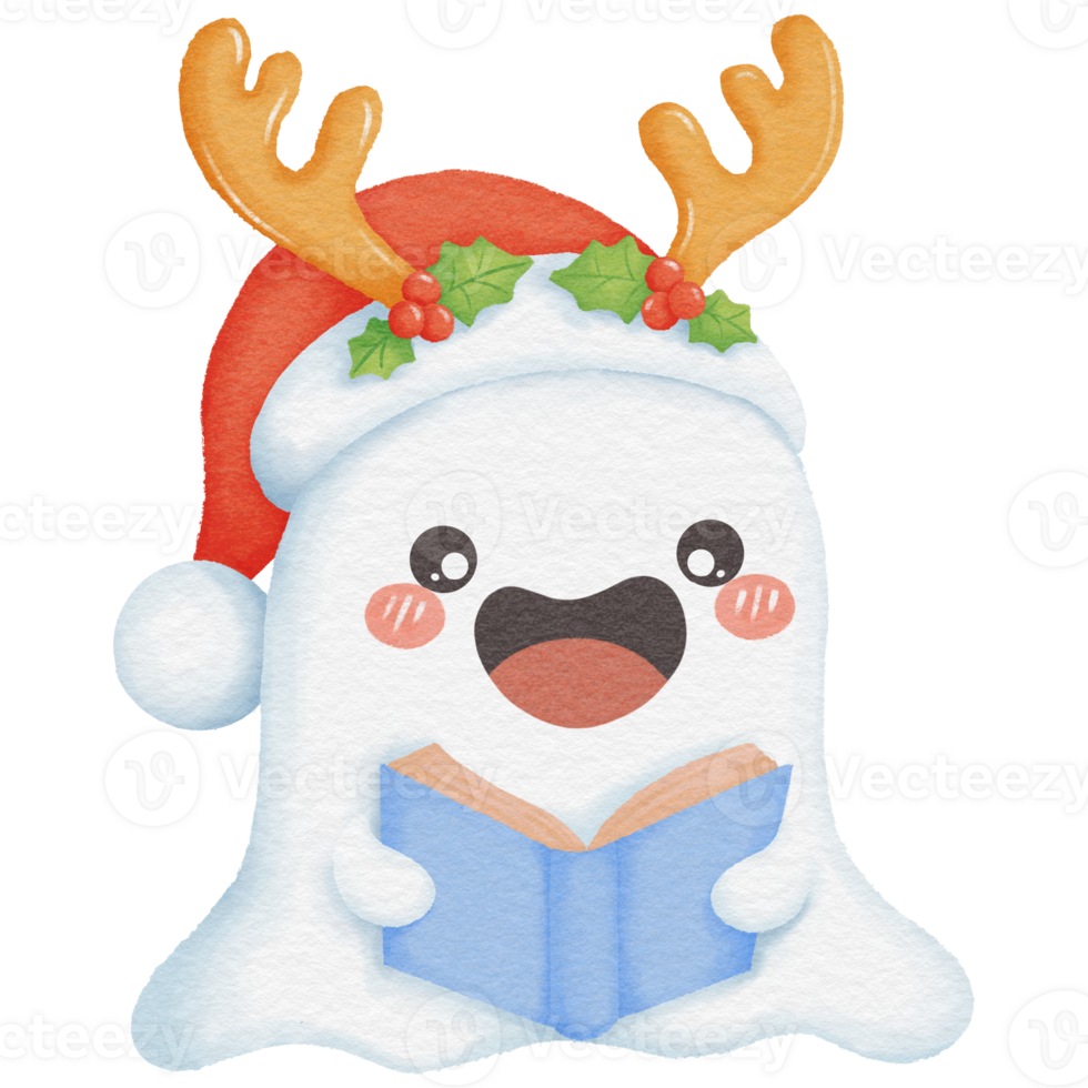 Whimsical Christmas Ghost Reading a Book png
