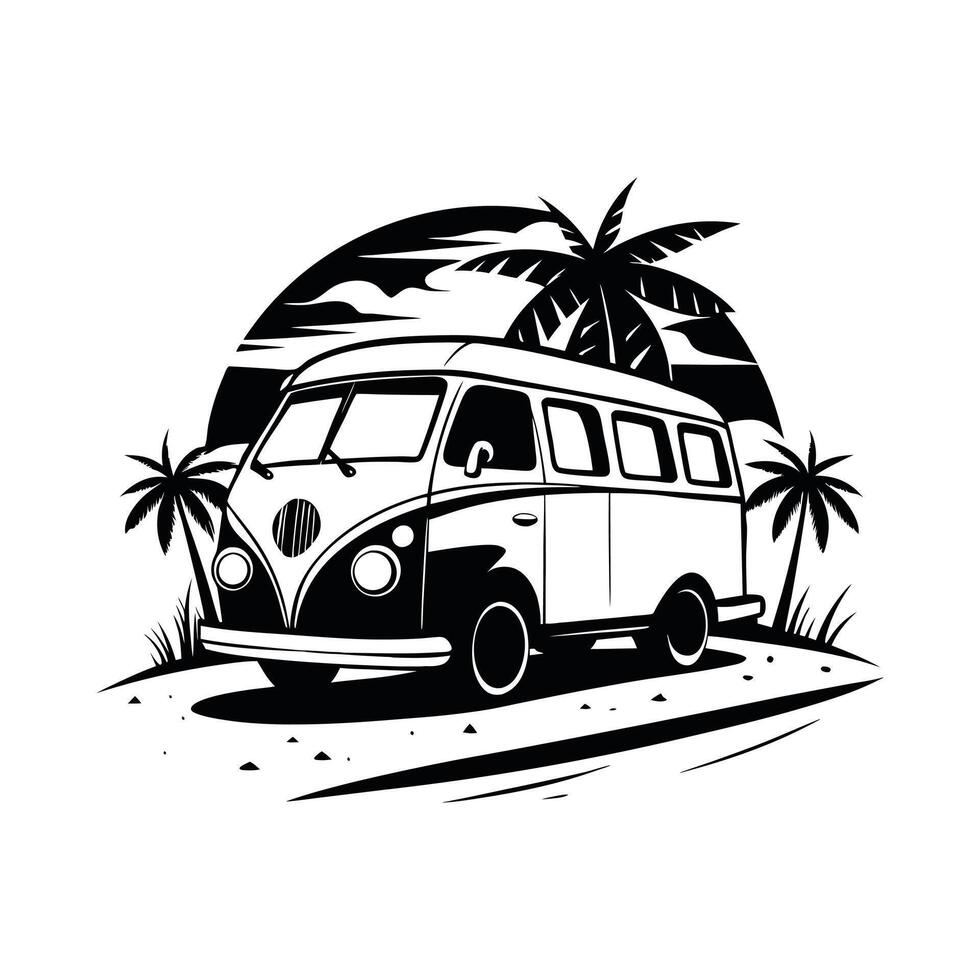 beach scene camper Clipart Design vector