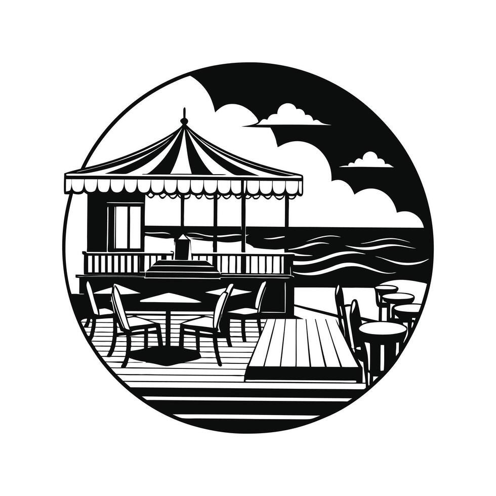 Elegant Beach Scene Clipart in Monochrome vector