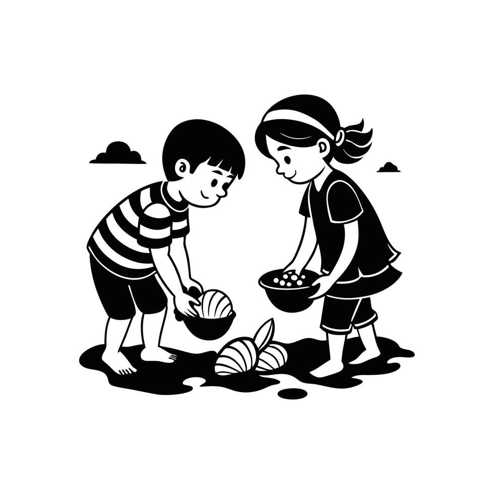 Peaceful Beach Scene Illustration in Monochrome vector