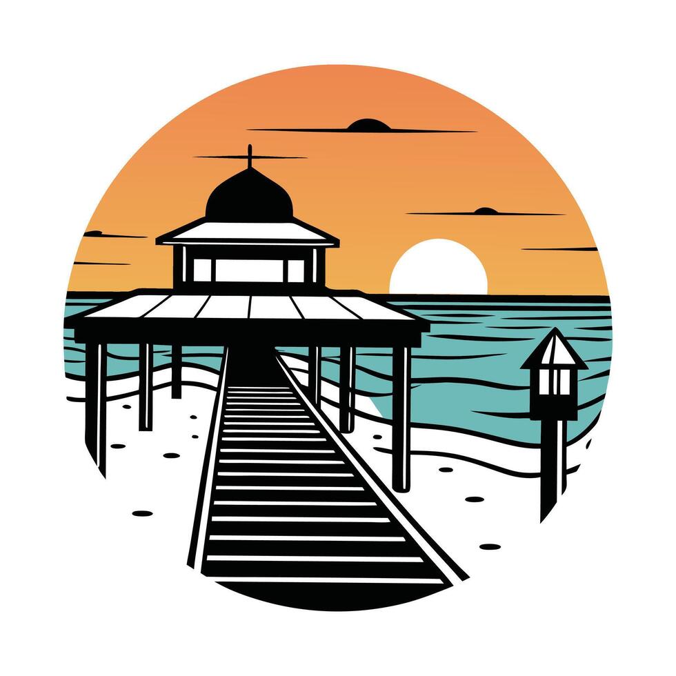 Classic Coastal Scene Clipart in Retro Style vector