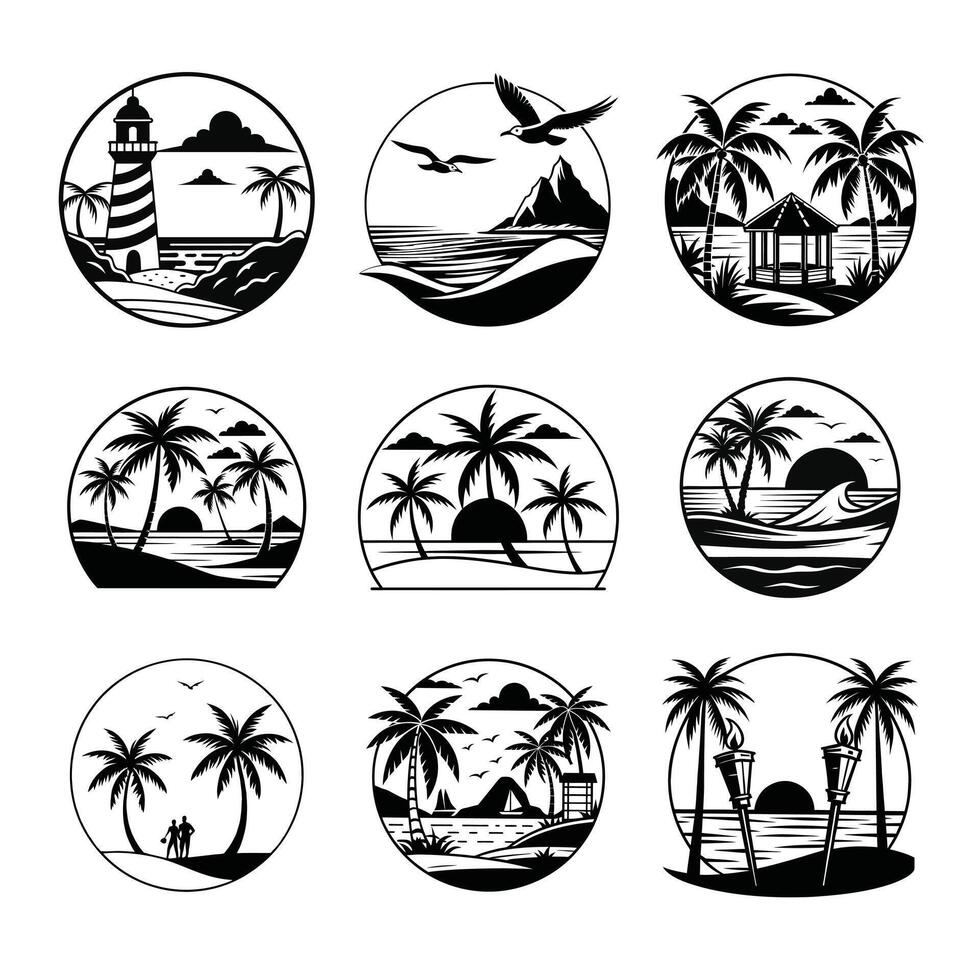 Serene Shorelines Beach Scene Art Collection vector