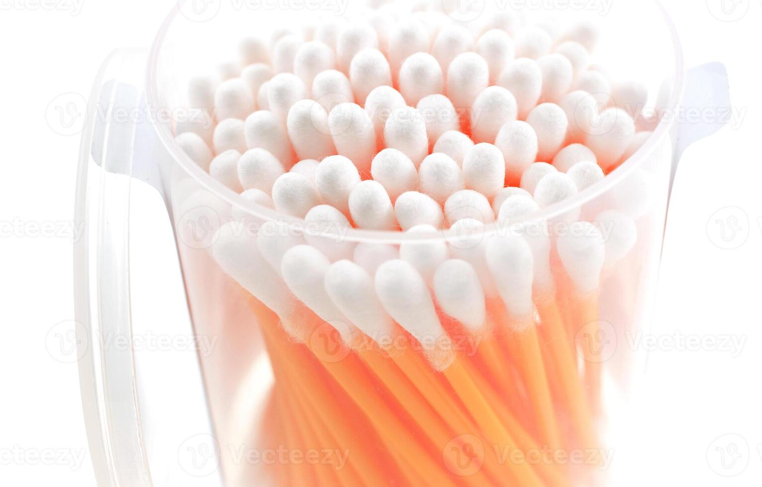 cotton buds in transparent plastic box photo
