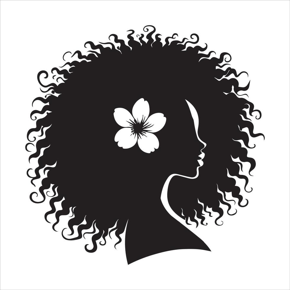 Silhouette of an Afro Woman with Curly Locks vector