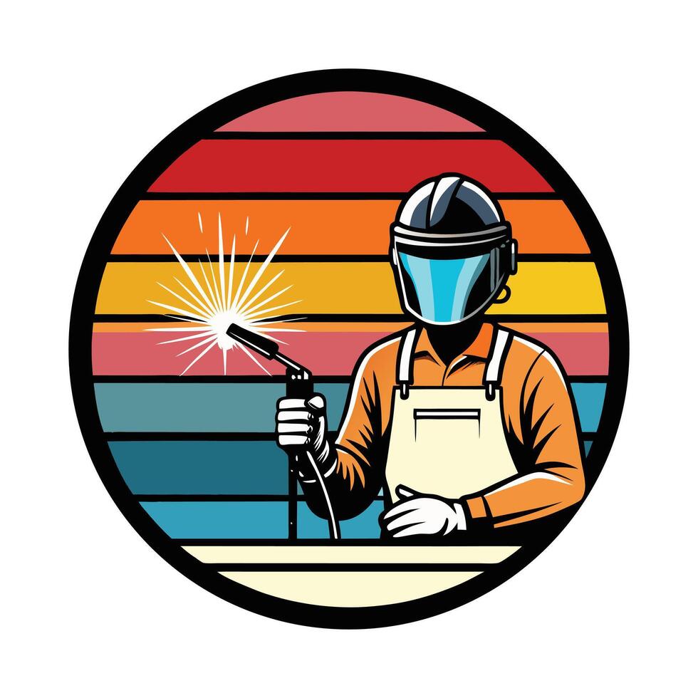 Retro Welding Worker Clipart illustration vector