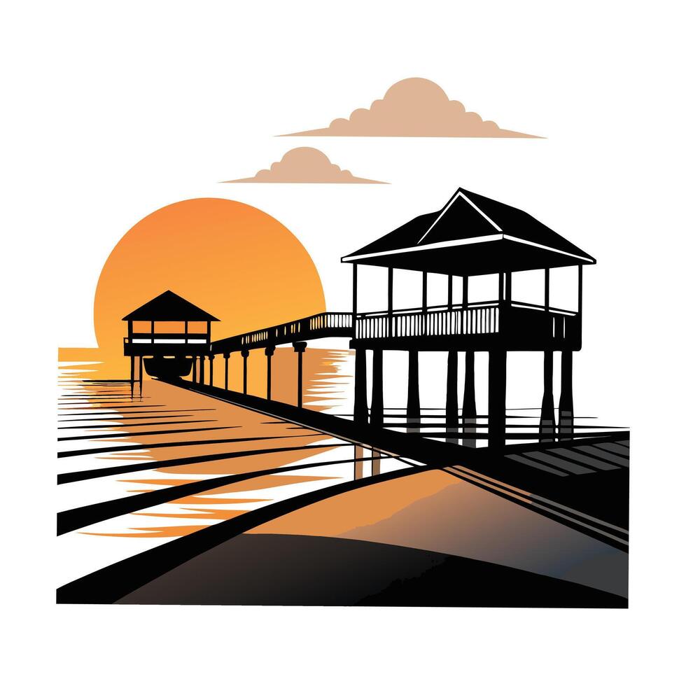 Classic Beachfront Illustration in Retro Style vector