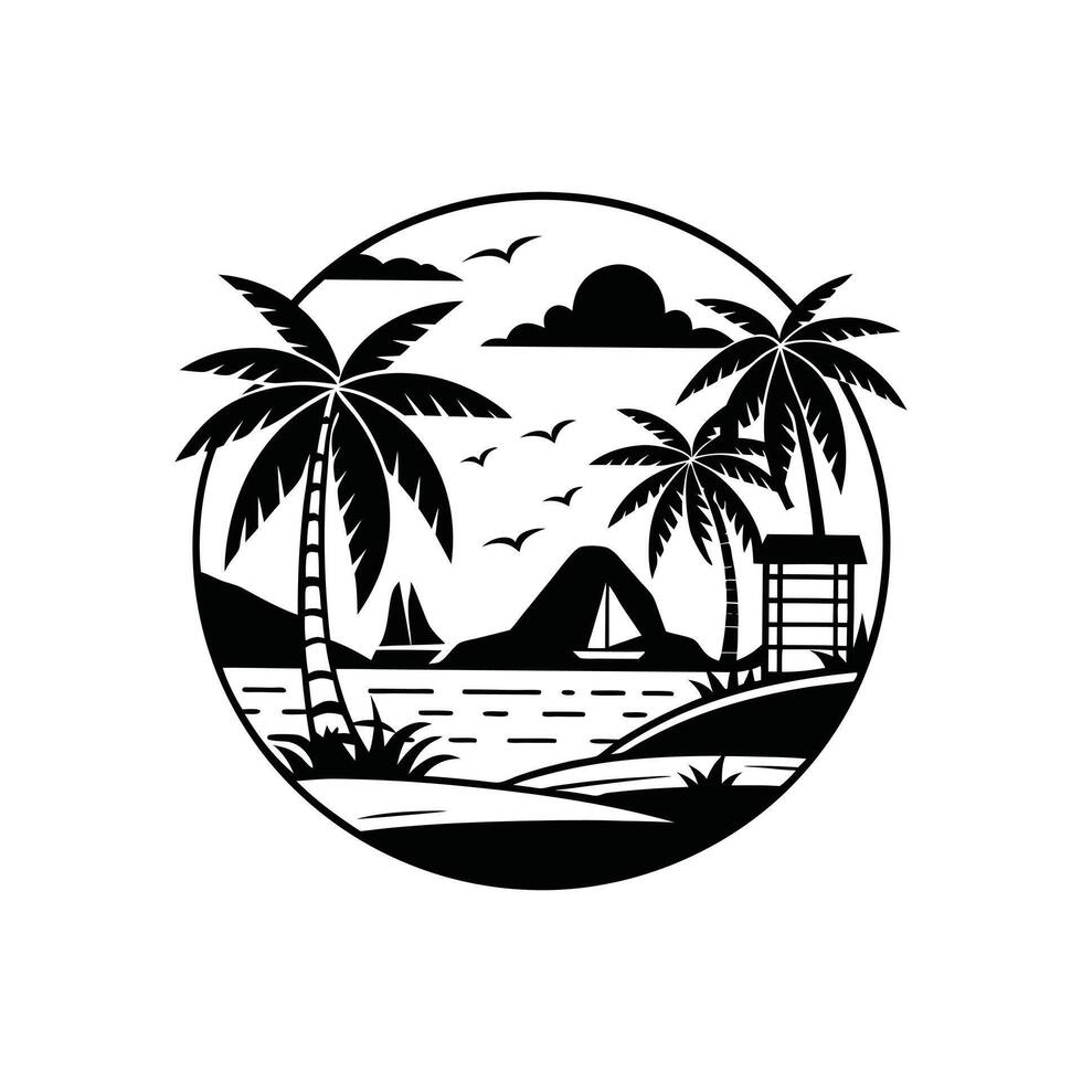 Monochrome Seaside Escape Clipart vector