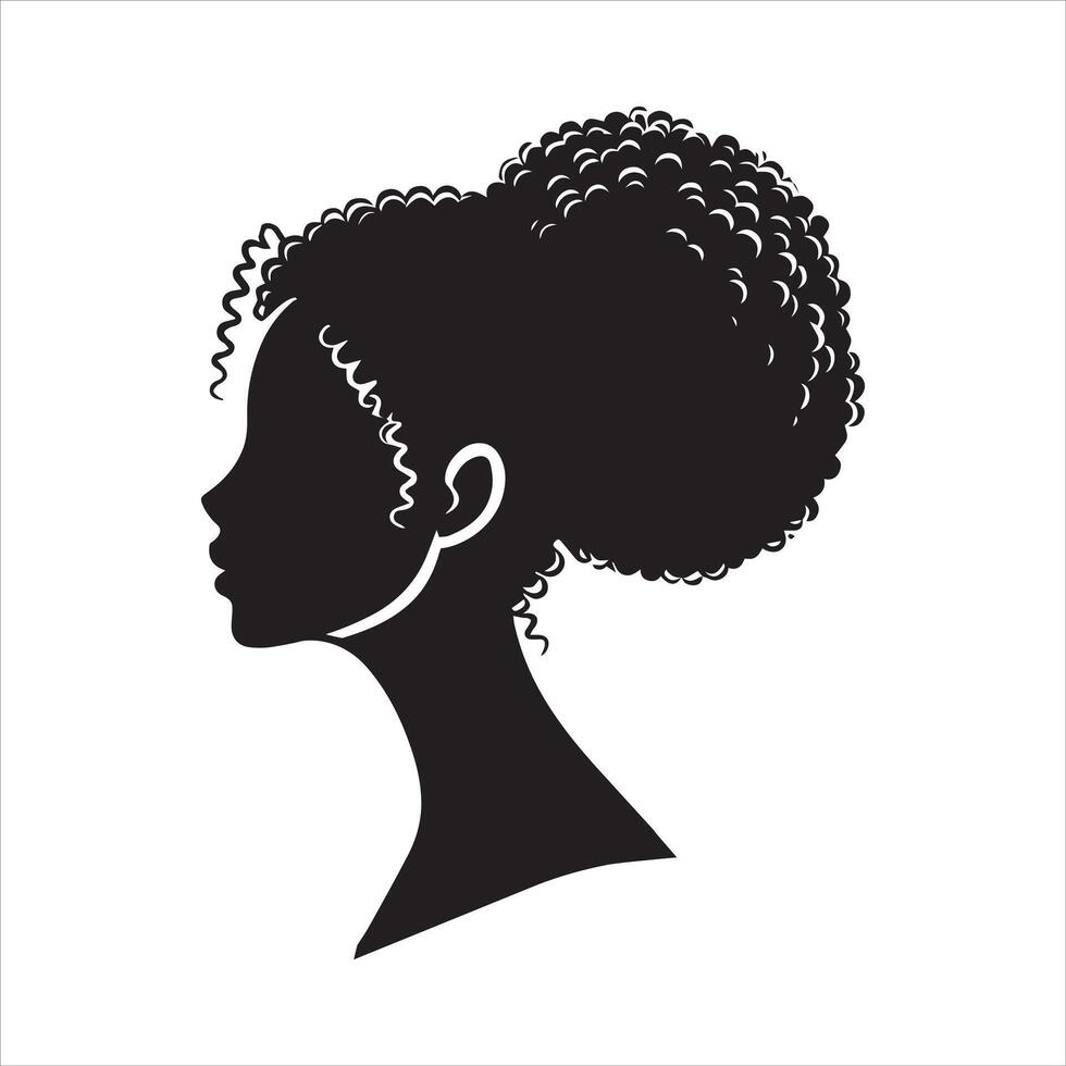 Chic Afro Woman Silhouette Clipart with Curls vector