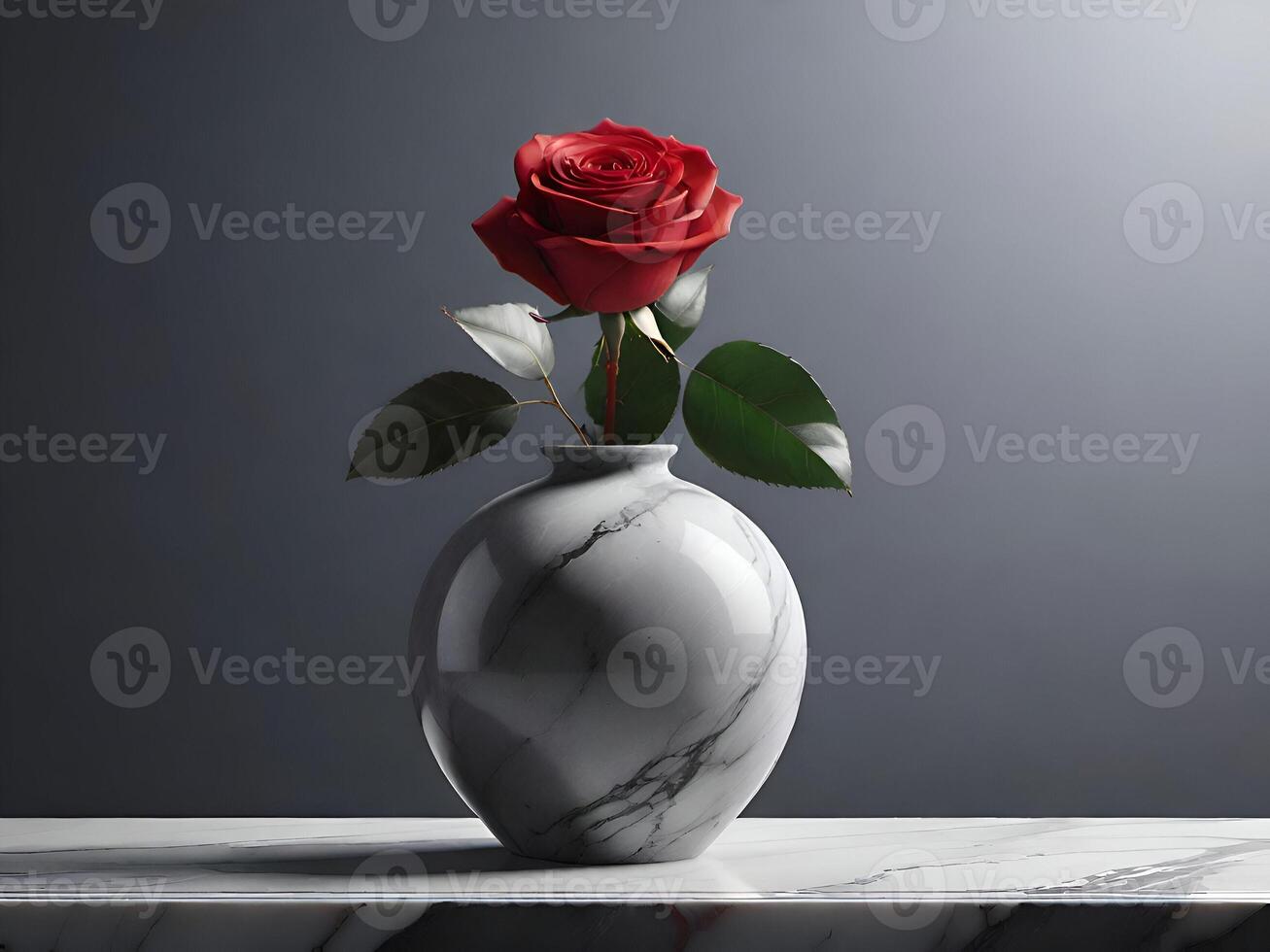 Red rose in a simple elegant gray marble vase photo